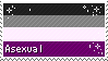 A page stamp, by Babykttn on Deviantart, of the asexual flag. It features sparkles around the corners, & says 'Asexual' in the bottom left corner.